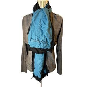 Calvin Klein Blue Black Viscose Warm Fringe Trim Scarf Women Sz OS